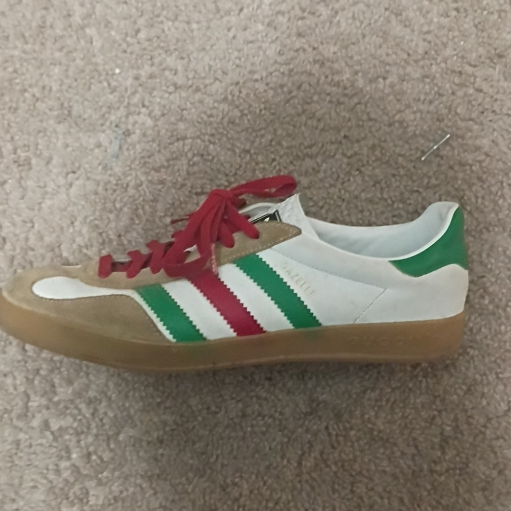 Adidas Samba-Style White Sneaker with Green & Red Stripes